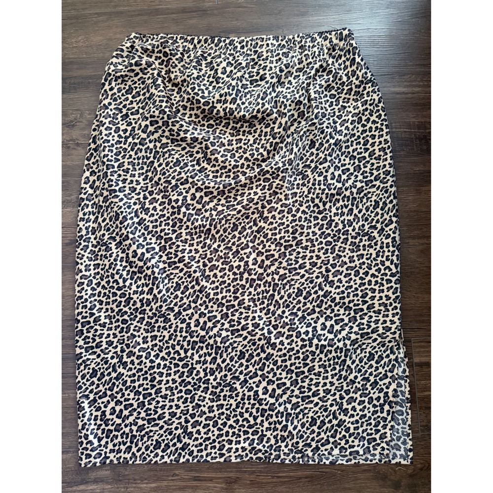 Isabel by Ingrid & Isabel Maternity Leopard Print Midi Skirt XL Brown Satin Slit - Picture 6 of 9